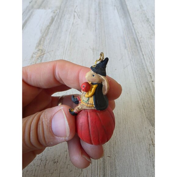 Dept 56 polliwoggs mini rabbit pumpkin Halloween ornament jack-o'-lantern shabby - Picture 2 of 7